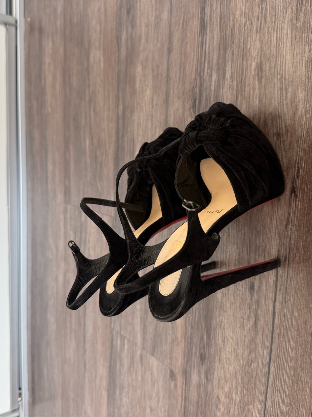 Christian Louboutin Black Knotted Suede Slingback Pumps